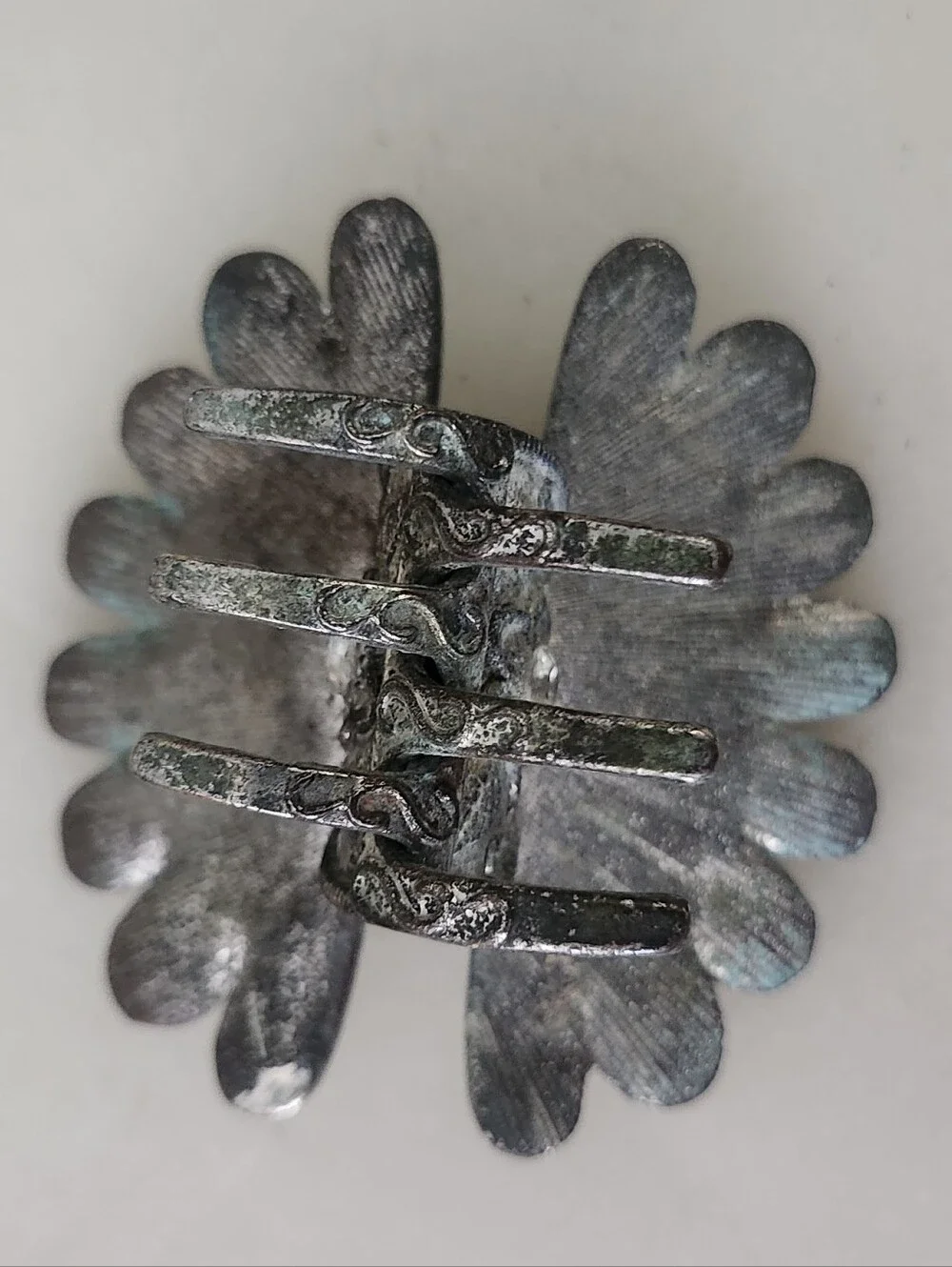 Vtg Cystal Embellished Floral Hair Clip - Silver Tone